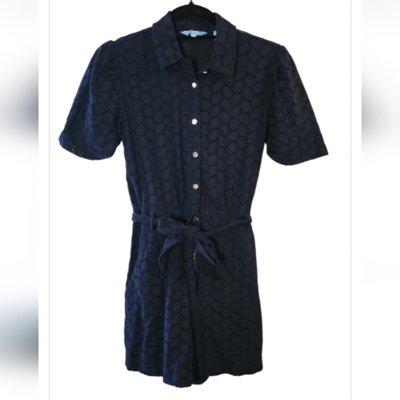 Draper James Romper Navy Blue Eyelette Gold Buttons Small Coquette Coastal Prep - Picture 3 of 11